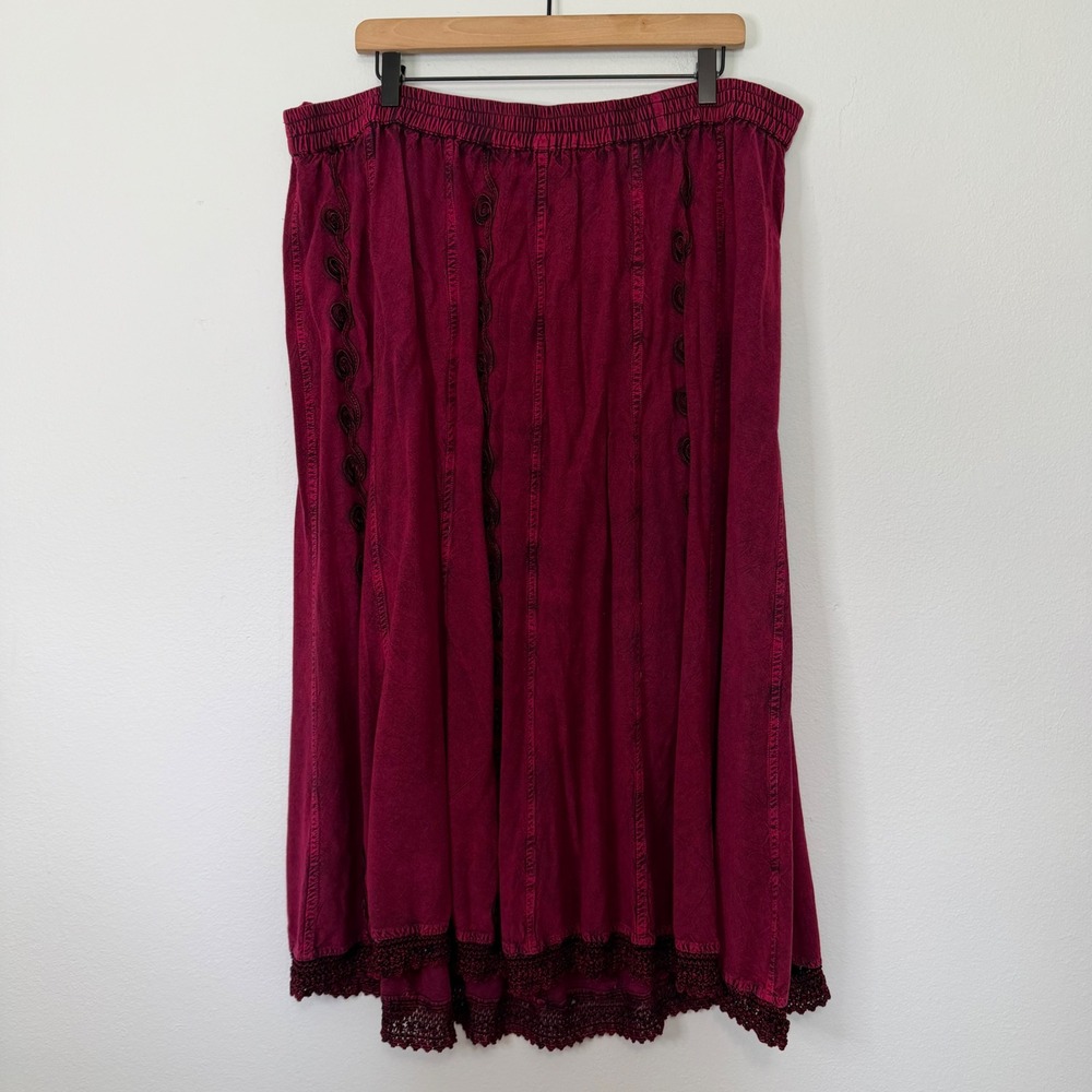 Vintage‎ Catherine's - Magenta Black Wash Midi Skirt Plus Size Romantic Boho